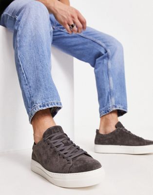 suede lace up trainer in grey