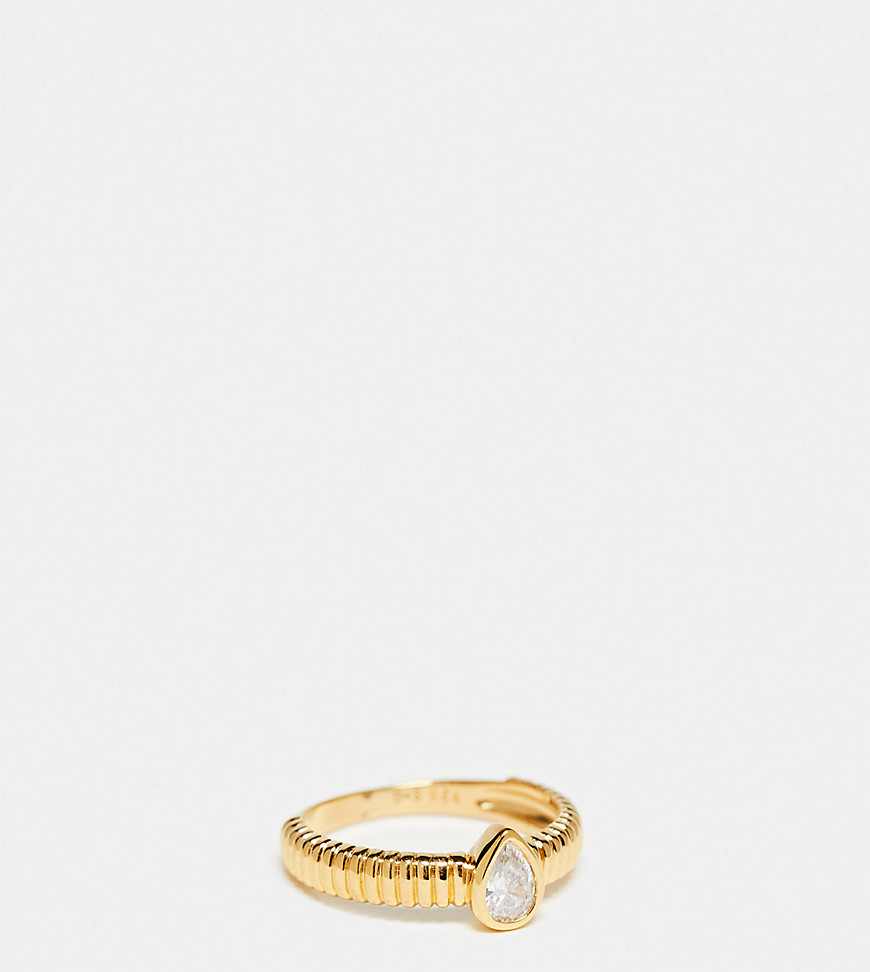 Seol + Gold 18ct gold vermeil cubic zironic teardrop stacking ring
