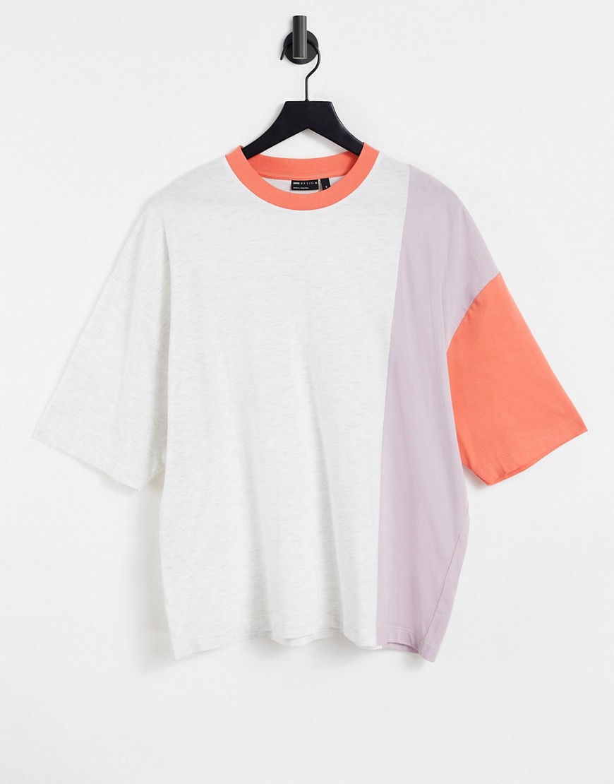 фото Серая меланжевая oversized-футболка в стиле колор блок asos design-разноцветный