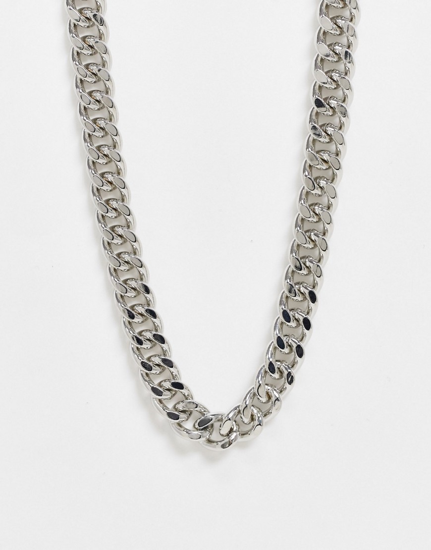 фото Серебристое короткое ожерелье-цепочка 15 мм с крупными звеньями и серой эмалью asos design-серебристый