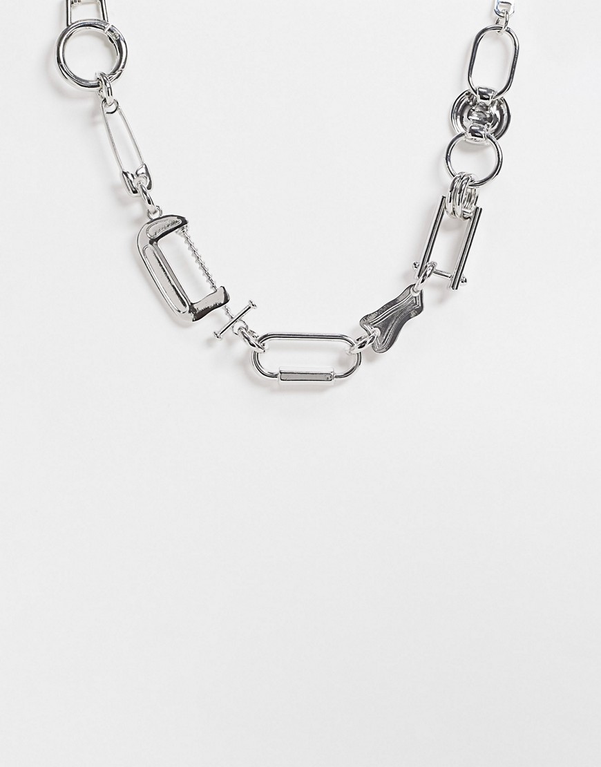 фото Серебристое ожерелье с крупными звеньями и фурнитурой толщиной 1,4 мм asos design-серебряный