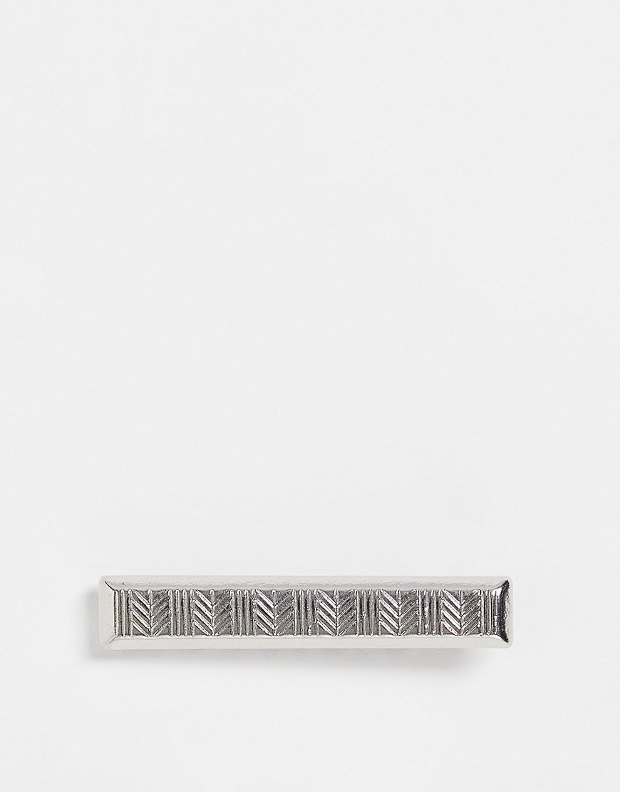 фото Серебристый прямоугольный зажим для галстука с рельефным узором «елочка» asos design
