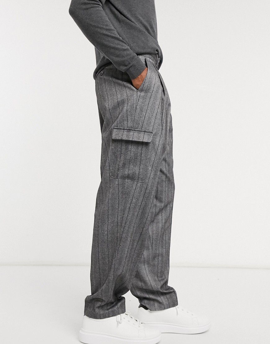 фото Серые широкие строгие брюки карго asos design-серый