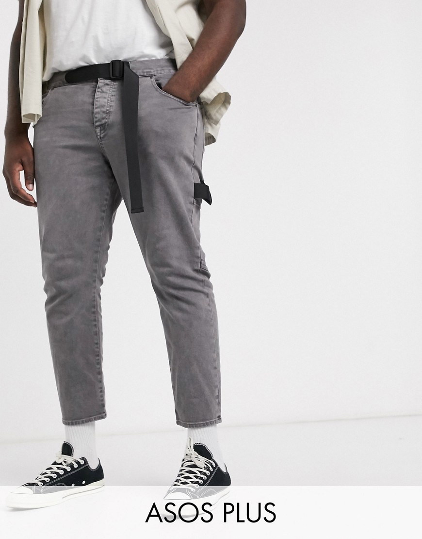 фото Серые узкие джинсы до щиколотки с отделкой в стиле милитари asos design plus-серый