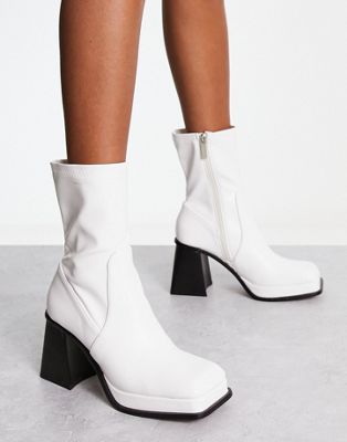 Jupiter sock boots in white high shine patent
