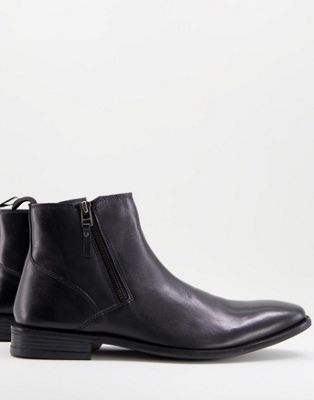 flat side zip ankle boots in black leather
