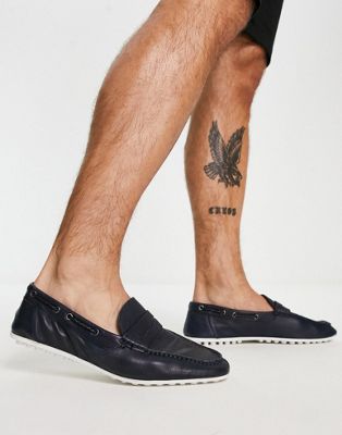 leather saddle loafer in navy