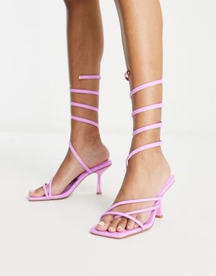 Simmi London Alisa mid heeled sandal with sprial ankle tie in purple exclusive to ASOS
