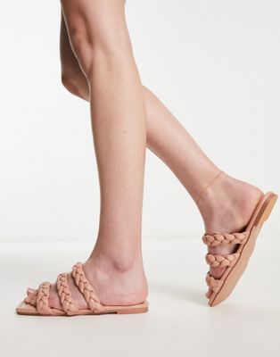 Simmi London cressida plaited strap flat sandals in beige