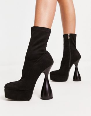 Simmi London edwin sculptured heel ankle boots in black faux suede