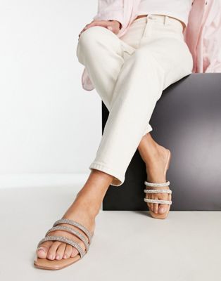 Simmi London embellished flat sandal in beige