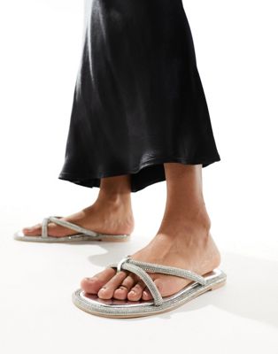 Simmi London Florai strappy flat sandal in silver
