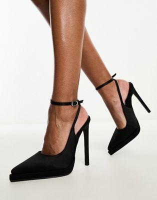 Simmi London Landen platform heeled court shoe in black satin