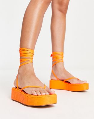 Simmi London talia lace up toe thong flatform sandals in orange