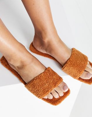 Simmi London towelling flat sandal in brown
