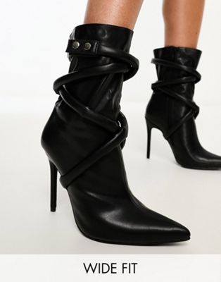 Simmi London Wide Fit Alps rope detail heeled ankle boots in black