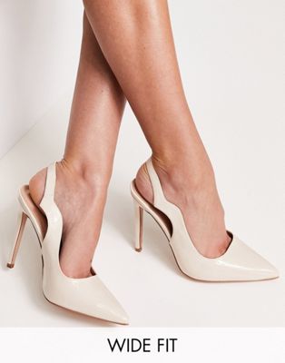 Simmi London Wide Fit Corale heeled slingbacks in stone patent