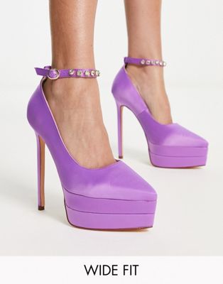 Simmi London Wide Fit double platform stiletto sandals in purple