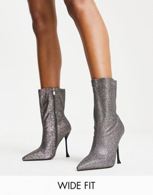 Simmi London Wide Fit Paolo glitter sock boots in black