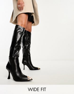 Simmi London Wide Fit Tyrese over the knee toe cap heeled boots in black