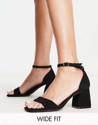 Wide Fit barely there block heeled sandals in black