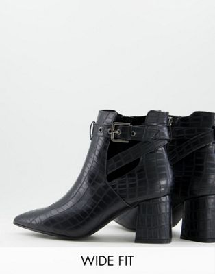 christa pointed high ankle boots in black croc
