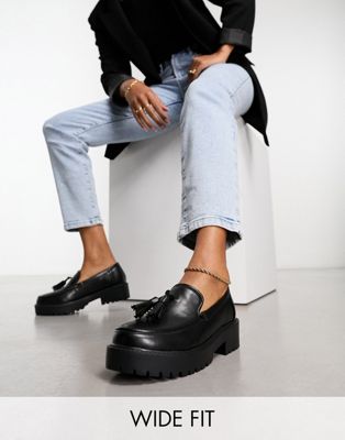 Wide Fit classic chunky sole loafers in black