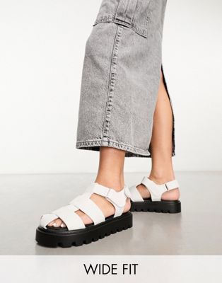 Wide Fit fisherman flat sandals in white