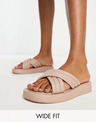 Wide Fit padded flatform sandals in stone