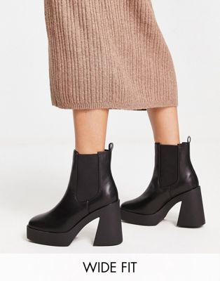 Wide Fit platform heeled chelsea boots in black
