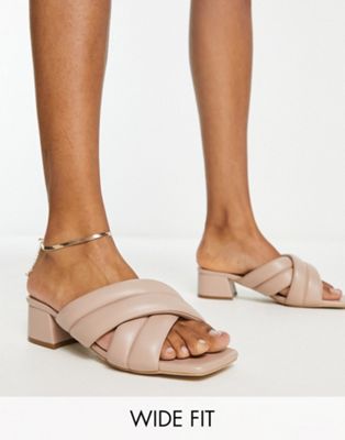 Wide Fit soft padded mules in camel