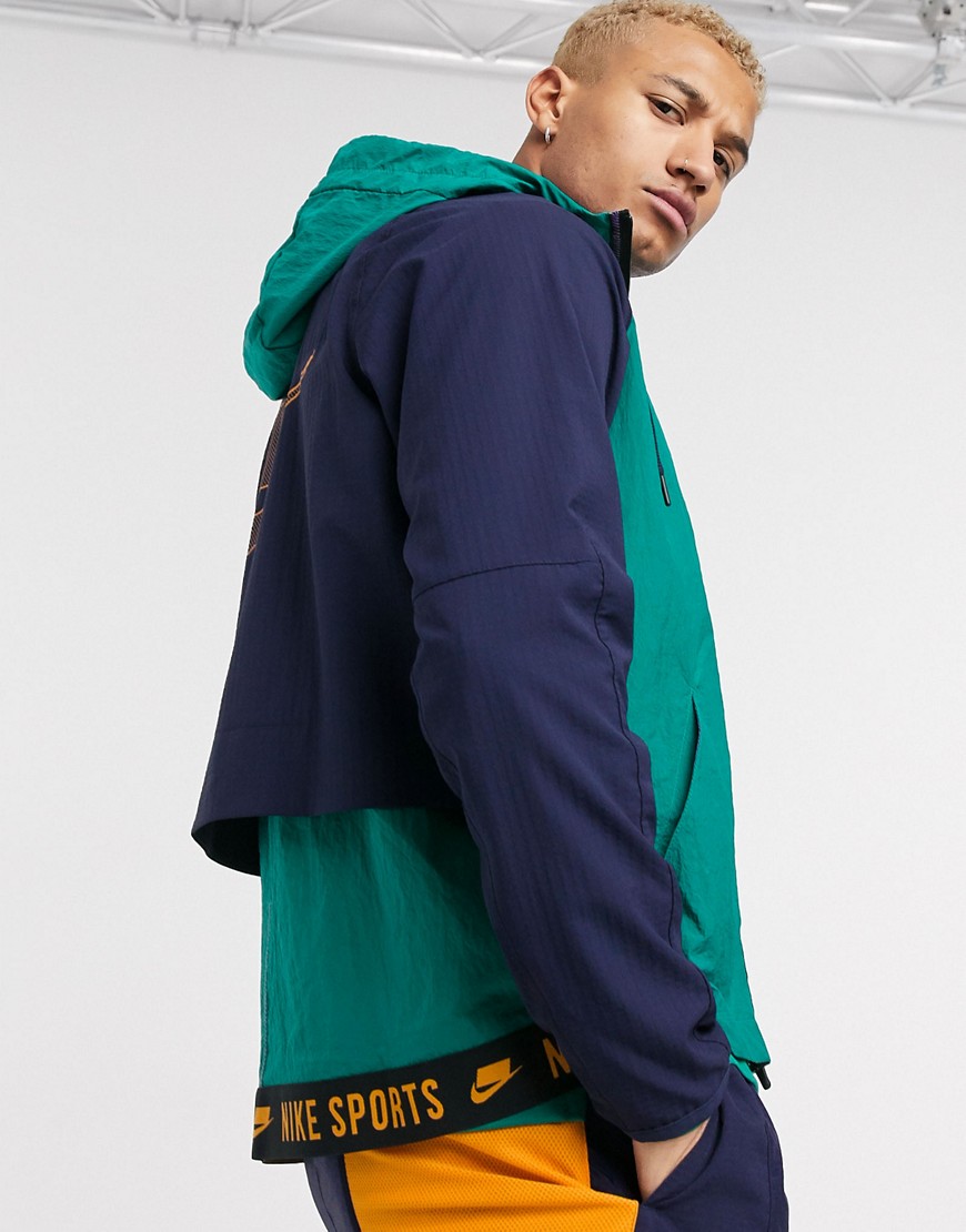 фото Сине-зеленая куртка с капюшоном и молнией nike training sport pack-зеленый