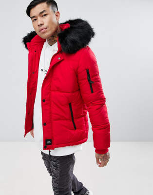 red jacket with black fur
