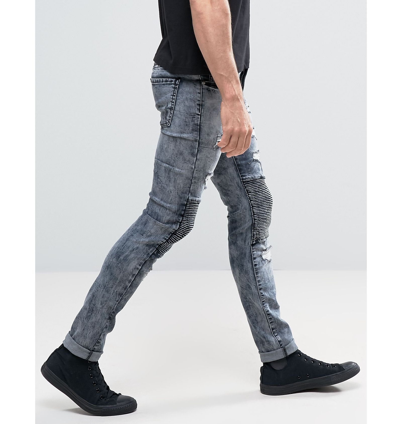 Sixth June Skinny Biker Jeans With Distressing