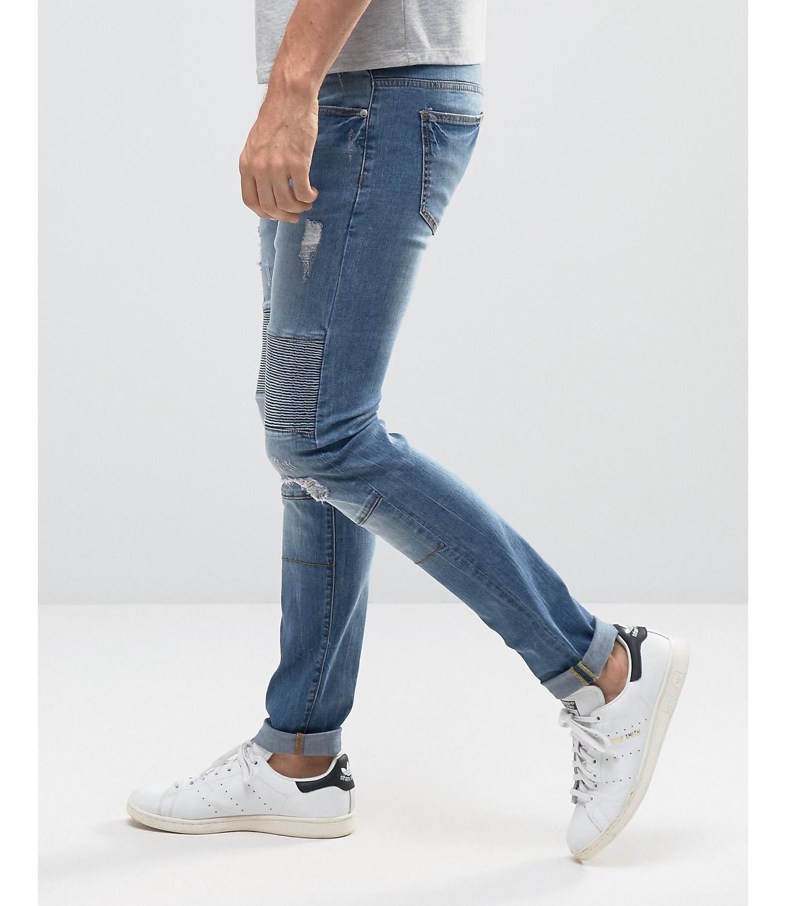 Sixth June Skinny Biker Jeans With Ripped Knees