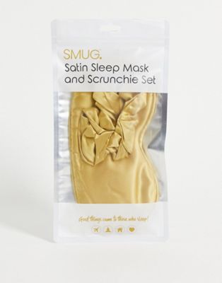 Smug sleep mask and scrunchie set in gold
