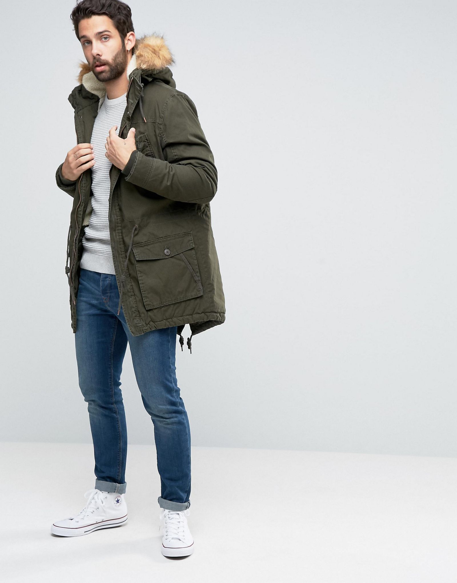 Solid Parka with Faux Fur Hood