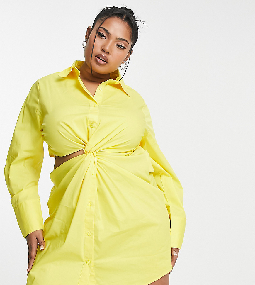 Something New Curve cut out shirt dress in bright yellow