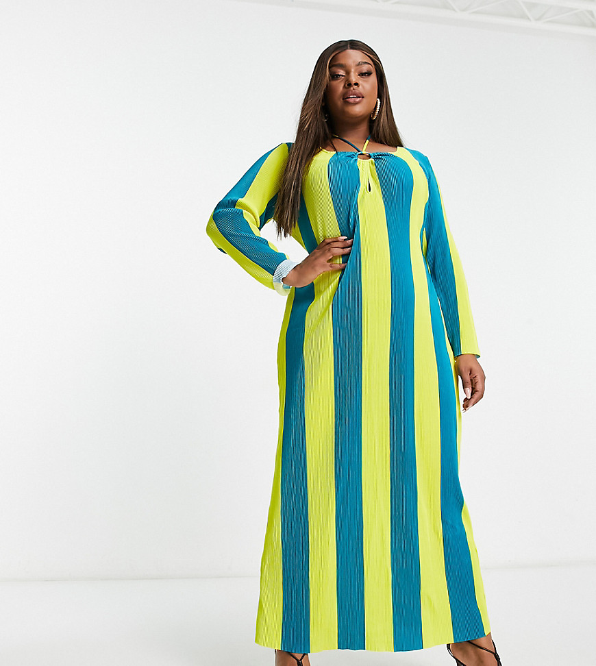 Something New Curve maxi dress in blue and yellow stripe-Multi