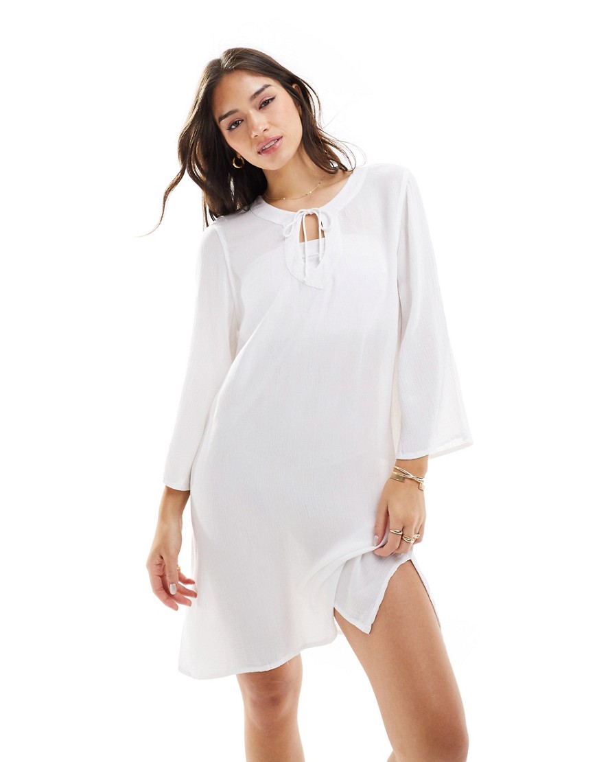 South Beach Crinkle viscose pull over beach tunic in white