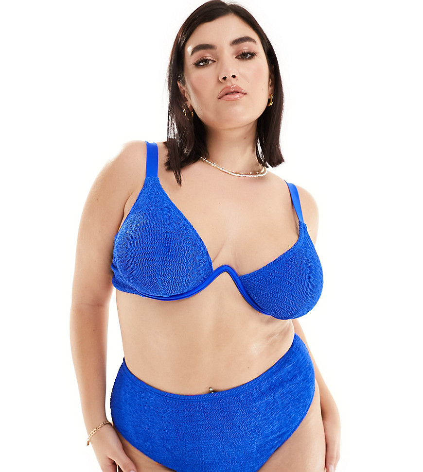 South Beach Curve crinkle high waist bikini bottom in cobalt blue