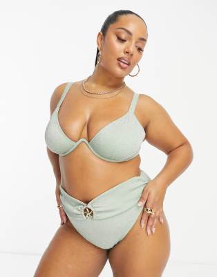 South Beach Curve Top Bikini Verde Salvia Glitterato Con Ferretto Asos