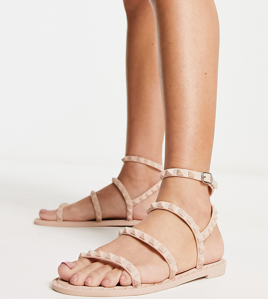 South Beach matte studded gladiator sandal in nude-Neutral
