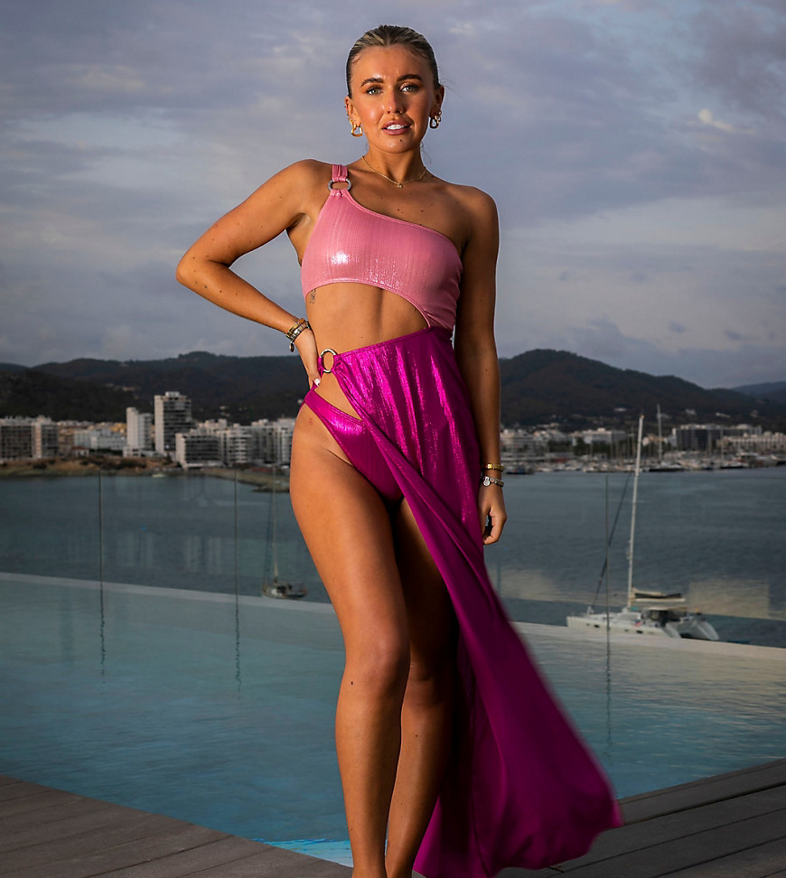 South Beach X Miss Molly plisse & metallic side split beach summer dress in pink