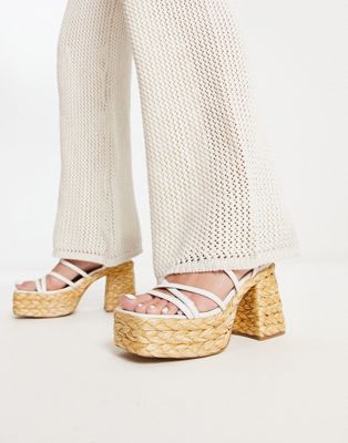 Belise seagrass platform sandals in white