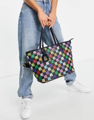 Steve Madden Btotal-c rainbow monogram tote bag in black - Click1Get2 On Sale