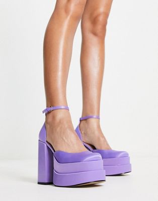 Charlize stacked platform shoes in lilac satin