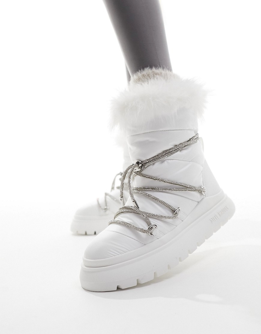 Steve Madden Ice-Storm snow boot with embellished lace in white