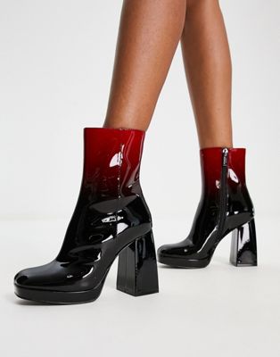 Level Up ombre patent boots in red