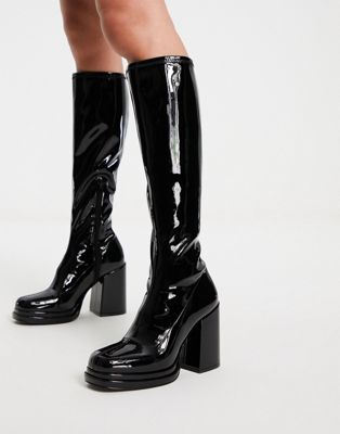 object knee boot in black patent
